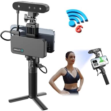 Creality CR Scan Ferret Pro - Escáner 3D para impresora 3D, escaneo manual de modelo 3D, pista antivibración, escaneo Wifi6, precisión de 0,1 mm, 24 bits a todo color para teléfono Android iOS, PC,