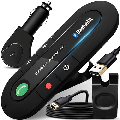 Retoo Kit Manos Libres Bluetooth para Coche con Control de Volumen y Escucha de música, Kit Manos Libres con batería hasta 20 Horas Compatible con Phone, Samsung,