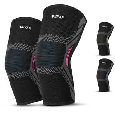 FEVAN Pack 2 Rodilleras Menisco y Ligamento de Compresión | Rodillera Estabilizadora Antideslizante para Hombre y Mujer para Todo Tipo de Deportes | Voleibol, Crossfit, Gym, Correr (ROSA, M).