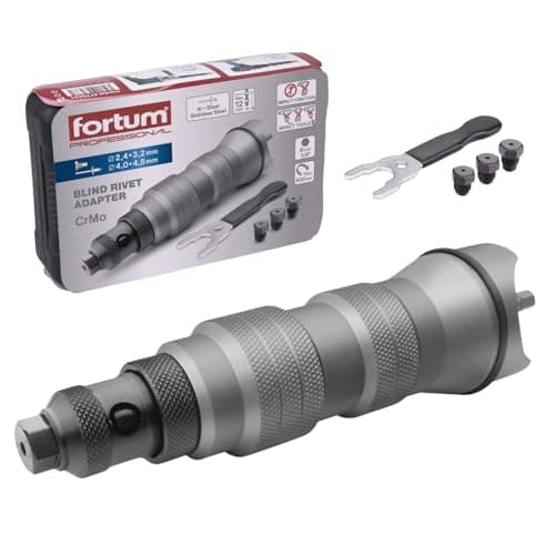 Fortum Accesorio para Remachadora para Taladro y Atornillador | Herramienta de Remachado para Aluminio, Acero y Acero Inoxidable | Adaptador para Remaches de 2,4-4,8 mm | Pistola de Remaches Adaptador