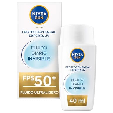 NIVEA SUN Fluido Diario Invisible Protector solar facial FPS 50+ (1 x 40 ml), crema solar facial ultra ligera con efecto mate, El embalaje puede variar