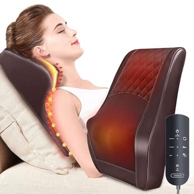OMASSA Masajeador de espalda con calor, 3D masajeador electrico para aliviar el dolor, Masajeador de cuello, espalda, hombros y piernas para casa y la oficina, regalos para padres, amigos, Marrón