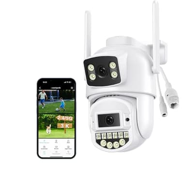 Reobiux Camara Vigilancia WiFi Exterior, Doble Lente 6MP, 2.4/5GHz WiFi Camara de Seguridad Exterior, Visión Nocturna Color 30m, Audio Bidireccional, Detección Humana Automática, IP66