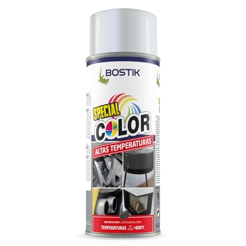 BOSTIK ALTAS TEMPERATURAS AT800 Blanco, RAL 9003, Spray de Pintura, Acabado Mate, Hasta 800ºC, Seca en 5 Minutos, Alto Poder de Cubrición, Interior y Exterior, Bote 400 ml