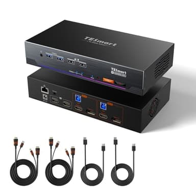 TESmart KVM Switch 4K@144Hz DisplayPort HDMI Dual Monitor USB 3.0, HDMI 2.1 DP 1.4, Conmutador KVM 2 Monitores 2 PC 8K@60Hz Gaming, EDID, Gigabit, VRR, Hotkey, con cables.