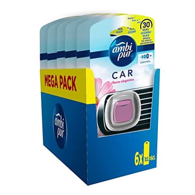 Ambipur Car Ambientador Coche, Difusor (6 x 2ml), Elimina y Previene los Malos Olores, Fragancia Flores Elegantes, Mega Pack