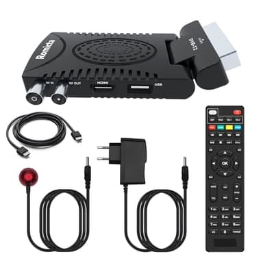 Romicta Decodificador TDT HD 2024 - DVB-T2 H.265 HEVC FTA Full HD PVR, USB, HDMI, SCART, Sintonizador de TV Digital Terrestre, Receptor Digital de Alta definición Full HD 1080p, Control Remoto 2 en 1
