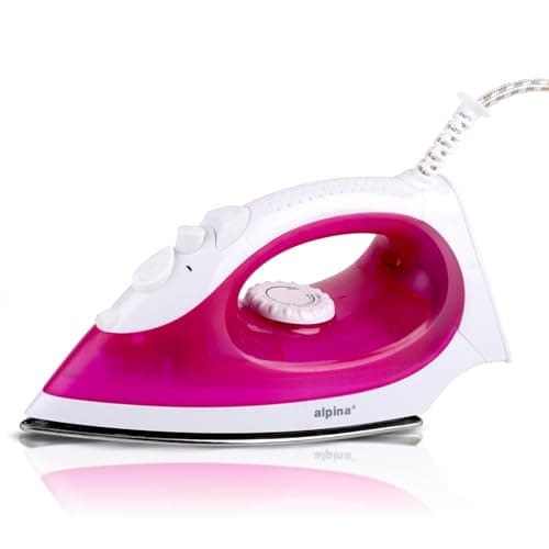 alpina Plancha Vapor - Plancha Ropa 1850-2200W - Ferro de Engomar con Función de Vapor y Rociado de Agua - Temperatura Ajustable y Depósito de Agua de 90ml - Rosa/Blanco