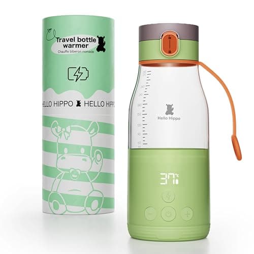 HELLO HIPPO® Calentador de Biberones Nómada, portátil, USB, 300 ml - inalámbrico - con batería - ideal para viajes - Calienta leche y agua - Graduación /30 ml - Temperatura ajustable 37 a 50°C