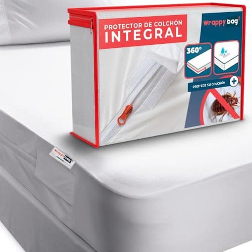 WRAPPYBAG Protector de Colchón Impermeable – Cubre Colchón Anti Chinches y Antiácaros – Funda de Colchón Sin Tratamiento Químico – Superficie de Algodón Suave y Cómoda – 14 Tamaños Disponibles