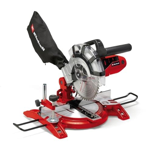 Einhell Ingletadora con cable TC-MS 2112 - 1600 W, 230 V, 5000 rpm, hoja de sierra con punta de carburo, plato giratorio con ajuste de ángulo de 45°, cabezal de sierra inclinable, Color Rojo