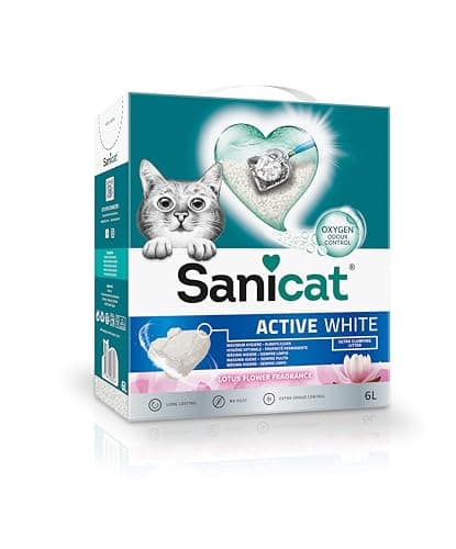 Sanicat - Arena Aglomerante Active White con Flor de Loto, Hecha de minerales naturales con control de olor garantizado, Absorbe la humedad y facilita la limpieza, 6 L de capacidad