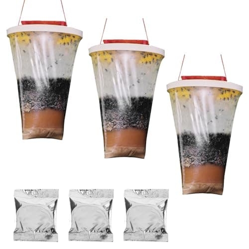 3 Piezas Trampas para Atrapar Moscas Exterior Kit, Antimoscas con Alimento Fly Trap, Trampa para Moscas Desechable al Aire ​Libre, para Jardin, Granjas, Aire ​Libre