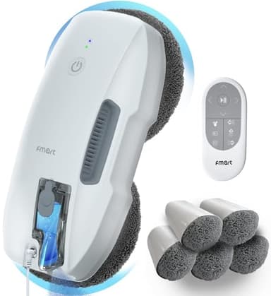 Fmart T9 Robot Limpiacristales, Limpia Cristales Electrico Ventanas 3 en 1: Pulverizar, Limpiar y secar, con depósito de 20 ML de Agua, 3800pa, Navegación Inteligente, Mando a Distancia, con Paños