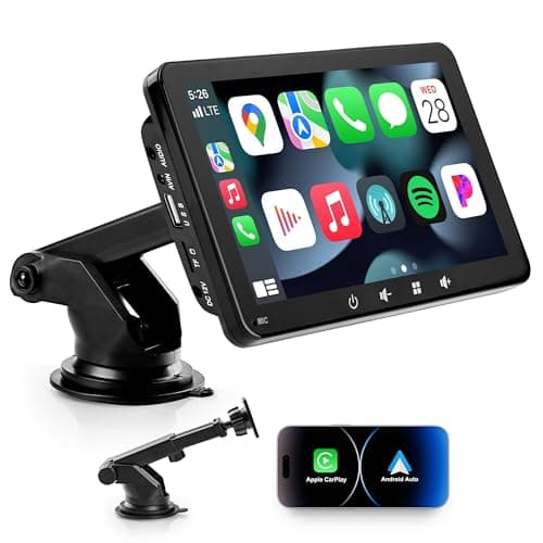 Pantalla de coche compatible con CarPlay y Android Auto, tablet portátil de 7 pulgadas, pantalla táctil IPS HD, control de voz estéreo inalámbrico para automóvil, pantalla de reproducción de coche