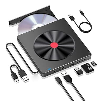 BEVA Grabadora CD/DVD Externa, Lector CD/DVD Externo USB 3.0 y Tipo-C, Reproductor de Tarjetas SD TF Disquetera Externa para PC/Laptop/Desktops/Windows 11/10/8