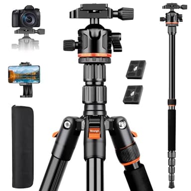 Nineigh 194cm Tripode Camara, Trípode Cámara Reflex Ligero en Aluminio, Trípode para Movil con Monopie y Soporte de Teléfono, Trípode Fotografía de Viaje 360° Panorámica para Canon Nikon Sony