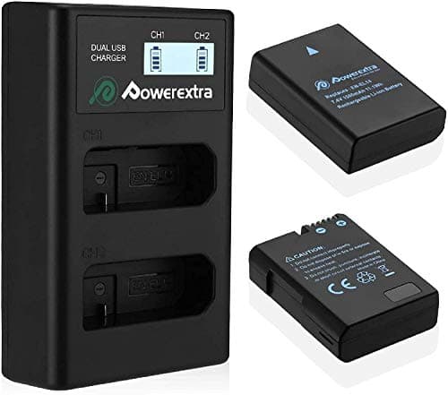 Powerextra 2 x EN-EL14 EN-EL14a Batería y Cargador LCD Dual Compatible con cámaras Nikon D3100 D3200 D3300 D3400 D3500 D5100 D5200 D5300 D5500 D5600 DF Coolpix P7000 P7100 P7700 P7800