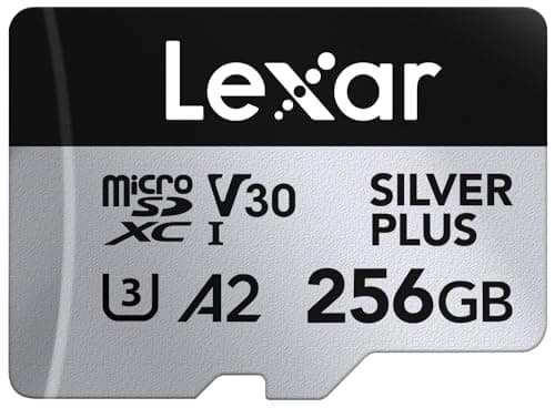 Lexar Tarjeta Micro SD 256 GB Silver Plus, Tarjeta de Memoria Micro SD con Adaptador, Tarjeta Microsdxc TF hasta 205 MB/s, A2, U3, Clase 10, V30, Full HD y 4K UHD para Cámara, Teléfono, Videoconsola