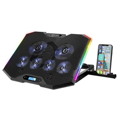 EMPIRE GAMING - Guardian S-C100 Refrigerador PC Ordenador Portátil RGB Gamer – 6 Ventiladores - Controlador LCD - 5 Alturas Regulables – Compatible de 12’’ a 17’’ -Soporte Smartphone Desmontable