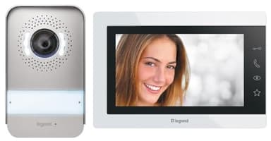 LEGRAND, EASYKIT Essential 367910 - Kit de videoportero de 2 hilos, monitor a color de 7" y cámara gran angular, 1 o 2 unidades familiares, ampliable, IP54-IK07, blanco