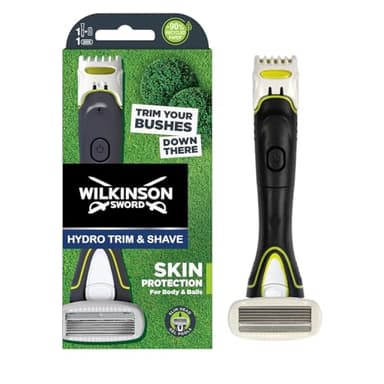 Wilkinson - Hydro Trimmer - Body &Balls - Maquinilla de afeitar eléctrica 2 en 1 para hombres - Recortadora con 3 ajustes - Cabezal de 5 cuchillas con gel de aloe vera
