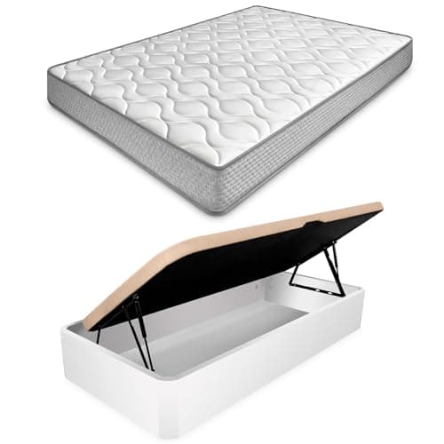 amuéblate online - Pack Colchón Viscoelástico Carla + Canapé Abatible Gran Capacidad con Apertura Lateral | Color Blanco 90 x 190