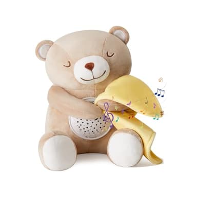 Peluche Bebés Musical, APUNOL USB Recargable Proyector Bebes Luces y Musica JugueteTeddy regalos para bebes recien nacidos, Sensor de llanto y 18 Canciones de Cuna