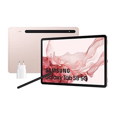 Samsung Galaxy Tab S8 con cargador – Tablet de 11" (8GB RAM, 128GB Almacenamiento, 5G, Android 12) Rosa - Versión española