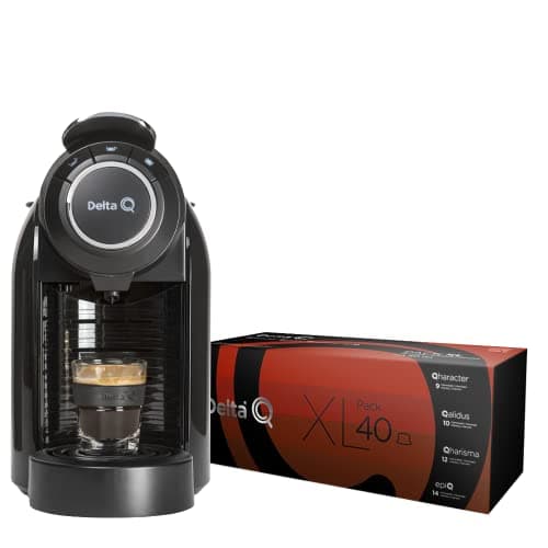 Delta Q Promo Máquina con cápsulas - Q Evolution, 1L, Negra Regalo Pack XL Intensidades 40 Cápsulas