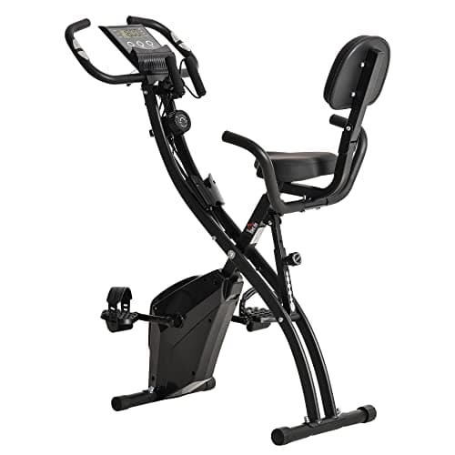 HOMCOM Bicicleta Estática Plegable Regulable en Altura Resistencia Magnética Ajustable Bicicleta de Ejercicio Fitness con Pantalla LCD y Asiento con Respaldo Sensor de Pulso 105x48x118 cm Negro