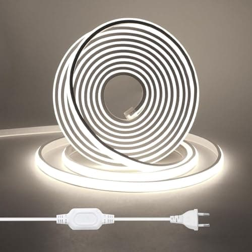 HEGEHE Tira de LED COB 30m, Flexible Tiras de Neón 220V con Cable de Alimentación, Cada Corte de 50cm, 288LEDs/m Blanco Frío Luz de Cuerda de Alto Brillo para decoración de Navidad e iluminación