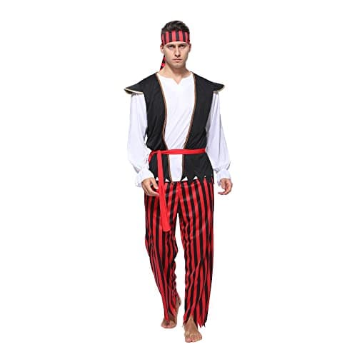 Wiclin Disfraz de Pirata de Capitán de Mar para Adulto Disfraces de Halloween de Hombre Traje de Pirata para Fiesta de Disfraces M