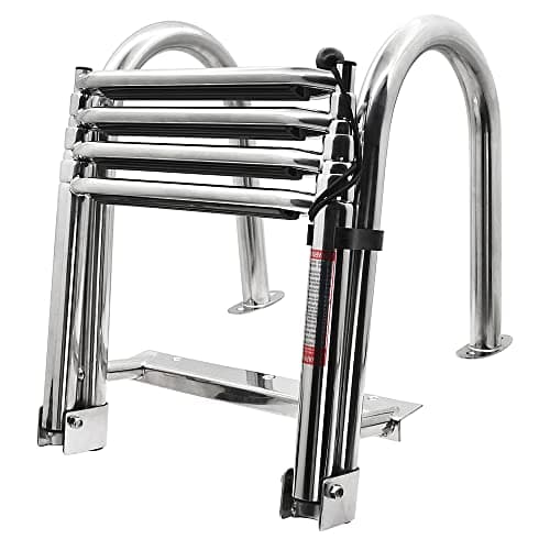 Geloo Escalera Plegable de Acero Inoxidable de 4 Niveles para Piscina,Cubierta,Barco, Escalera de Piscina para yate, Escalera de natación, Capacidad de 200 kg, con escalones Antideslizantes