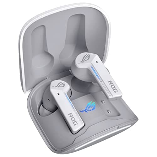 ASUS ROG Cetra True Wireless - Auriculares intraurales Gaming (Bluetooth de baja latencia, cancelación de ruido activa, batería de hasta 27h, IPX4, carga inalámbrica), Blanco lunar
