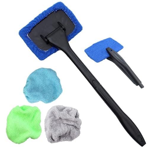 1 limpiaparabrisas incl. 4 paños de microfibra,Limpiador Cristales Coche con Mango Largo de coche función telescópica Herramienta de Limpieza de la Ventana del Coche,Cepillo de Limpieza de Parabrisas