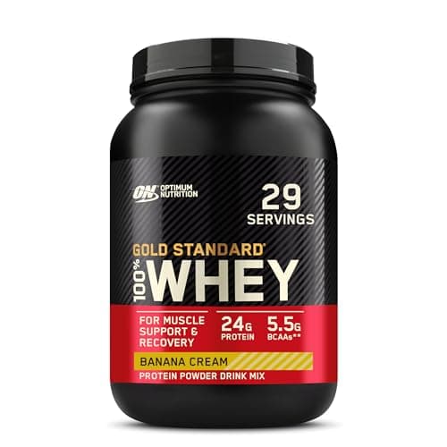 Optimum Nutrition Gold Standard 100% Whey, Proteína en Polvo para Recuperacíon y Desarrollo Muscular con Glutamina Natural y Aminoácidos BCAA, Sabor Crema de Banana, 30 Dosis, 900 g