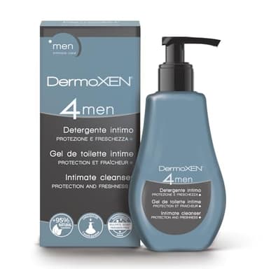 Dermoxen 4 Men Gel Limpiador Intimo Hombre Antibacterias y Antiolores. Jabòn Intimo con Fibras Prebiótica y Mentol, Frescura contra el Mal Olor Íntimo. Higiene íntima Masculina. 125 ml