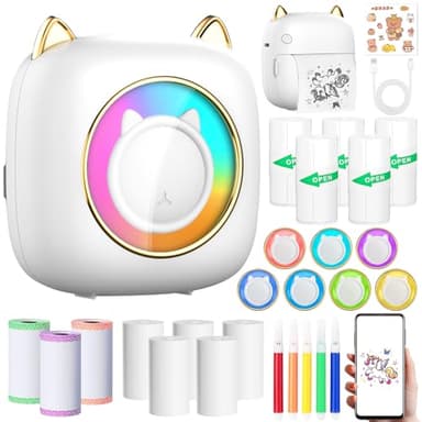 ZQEJEFD Mini Impresora para Movil, Mini Impresora Termica Fotográficas, Bluetooth Inalámbrico Impresora Térmica con 14 Rollos de Pape, Portátil Impresora Termica,Movil Impresora Fotos,para Fotos Nota