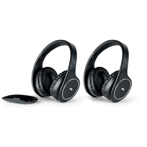 Meliconi Auriculares Easy Digital Bundle, 2 auriculares de TV estéreo inalámbricos, 100% digitales, con entrada de audio analógica/digital y base de transmisor dimensional negro