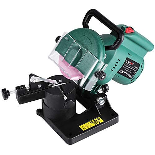 POSENPRO Afilador de Cadena de Motosierra Eléctrica 220W, 8500RPM, Ajuste del Ángulo de Afilado con Escala, Afilador de Cadena de Sierra Universal, Muela Incluida: 100 x 10 x 3,2 mm