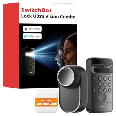 SwitchBot Lock Ultra, Cerradura Inteligente WiFi con Teclado con Reconocimiento Facial 3D, Huella Dactilar, Cerradura Electrónica Con Batería Recargable, Admite Matter, Alexa, Google, IFTTT