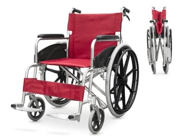 QUIRUMED Silla de ruedas plegable de aluminio, con frenos, Ligera, Reposapiés abatible, Asiento 46 cm, Aro anatómico, Para mayores, Para minusválidos