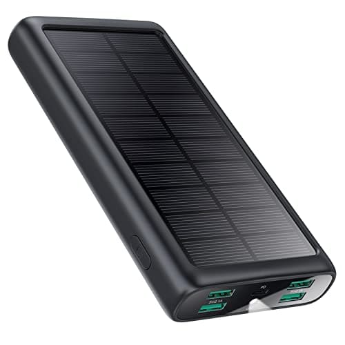 Power Bank 26800mAh Batería Externa con 5 Salidas, USB C (Entrada & Salida) Batería Portátil 15W PD 3A Carga Rápida Cargador Portátil con Linterna LED, IP65 Cargador Solar para iPhone Samsung y más