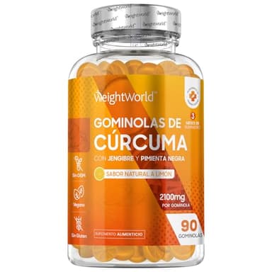 Cúrcuma con Jengibre y Pimienta Negra 2100mg, 90 Gominolas Veganas, Sabor Natural a Limón - Alta Resistencia, Fuente de Curcumina y Piperina, Potente Fuente de Vitaminas y Minerales, Sin Gluten ni OGM
