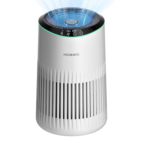 MORENTO Purificadores de Aire para Hogar, Purificador de Aire Para Humo, Caspa De Mascotas y Olores Con Esponja de Fragancia, Purificador de Aire Pequeño con Modo de Sueño para Dormitorio u Oficina