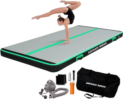 AirTrack Nordic Carbon Air Track Tumble Track 3-8m con bomba de aire eléctrica, colchoneta de gimnasia inflable para el hogar - 1,5m de ancho y 15cm de grosor, colchoneta de gimnasia (3m, Menta)