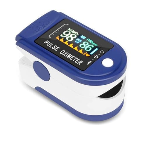 Pulsioxímetro Profesional, Oxímetro de Dedo Digital con Pantalla LED para Medición de SpO2, Medidor del Nivel de Oxígeno en Sangre con Lectura Instantánea y Saturación de Oxígeno (Blanco y Azul)