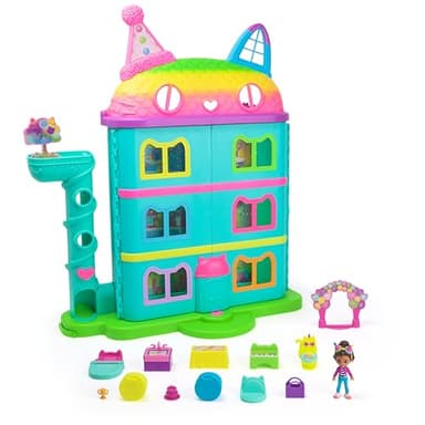LA CASA DE MUÑECAS DE GABBY - CASA FESTIVA CON SONIDOS, FIGURA GABBY'S DOLLHOUSE, 10 ACCESORIOS ARCOIRIS Y 2 CAJAS SORPRESA - 6071380 - Juguetes Niñas 3 Años + Regalo Niña 3 años +