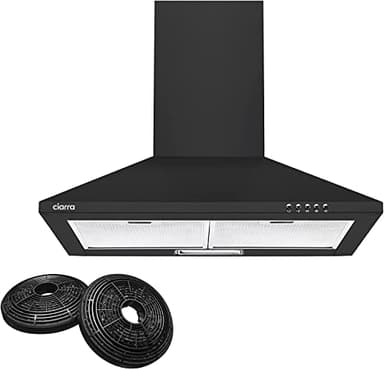 CIARRA Campana Extractora CBCB6201 Cocina 60cm Clase A++ 370m³/h 40W - 3 Velocidades de Extracción - Evacuación al Exterior y Recirculación Interna por Filtro de Carbón CBCF002X2 - Negro
